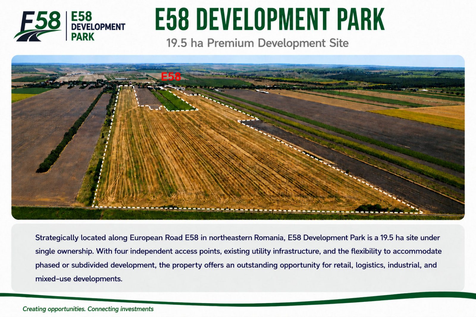 E58 Development Park brochure, page 1 of 6