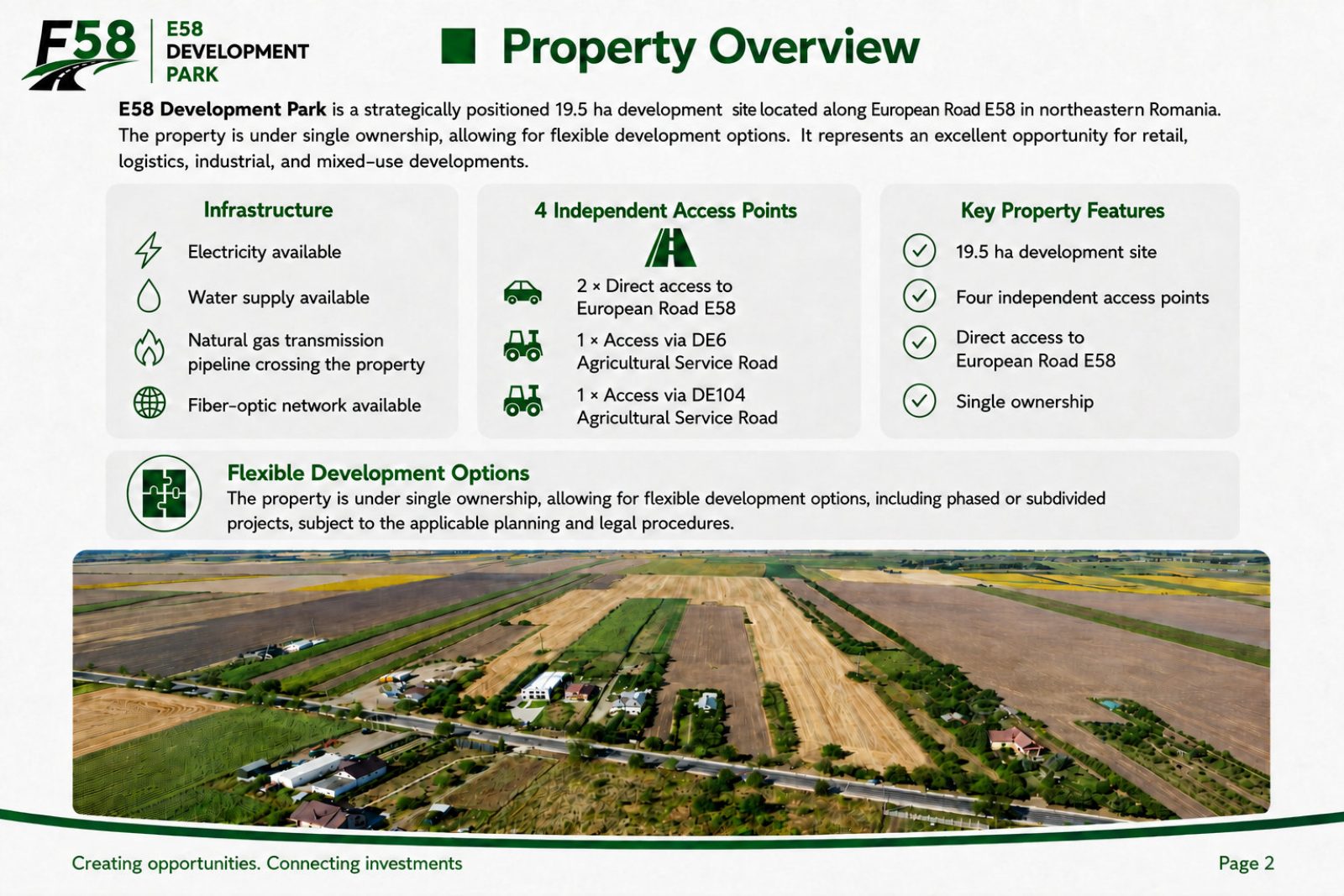 E58 Development Park brochure, page 2 of 6