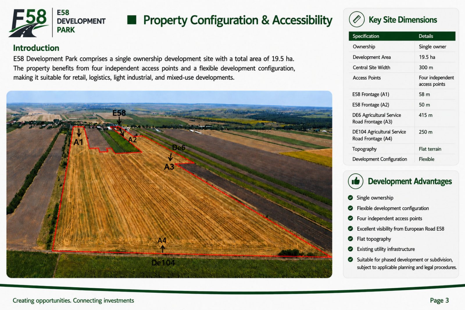E58 Development Park brochure, page 3 of 6