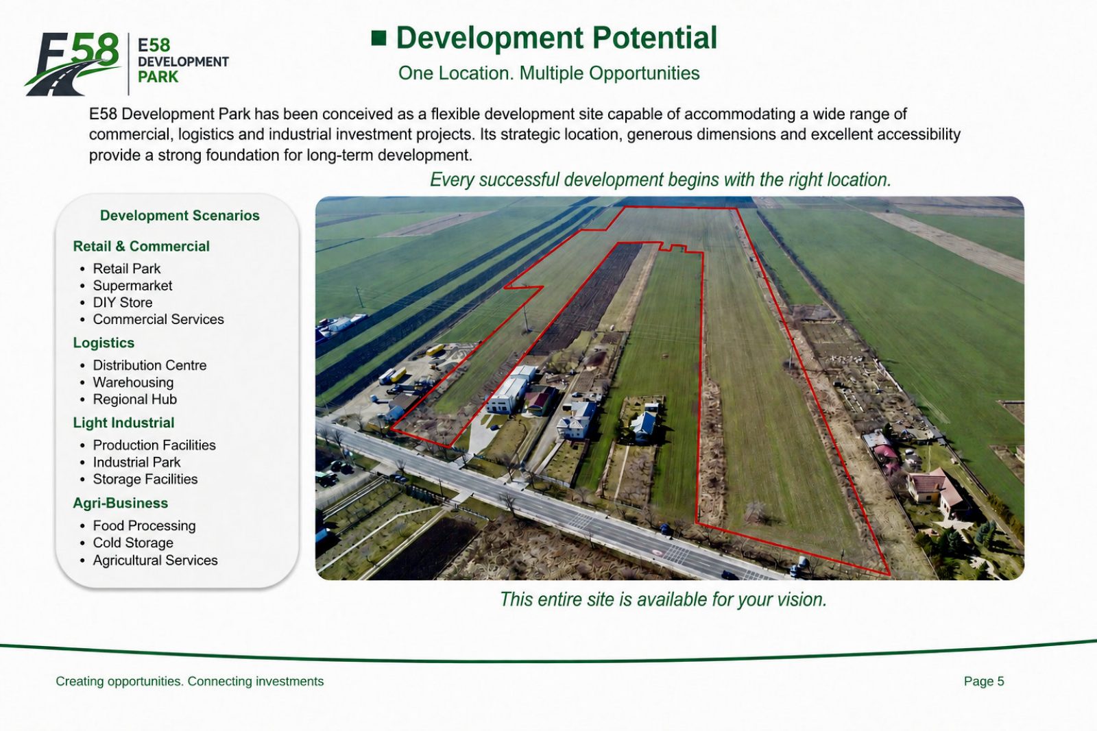 E58 Development Park brochure, page 5 of 6